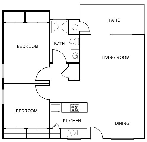 2 Bedroom/ 1 Bath floor plan